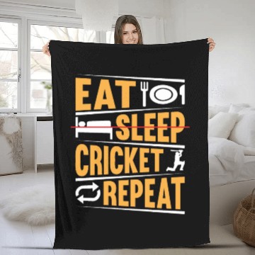 Discover Eat Sleep Cricket Repeat - Playing Cricket Player Fleece Blankets