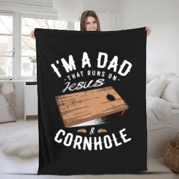Discover A Dad That Runs On Jesus And Cornhole Christian Fleece Blankets