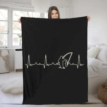 Discover Fisherman Fishing Fish. Heart. Love. EKG. Pulse. Fleece Blankets