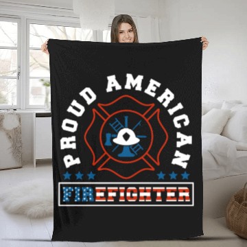 Discover Proud American Firefighter Firetruck US Flag Fleece Blankets