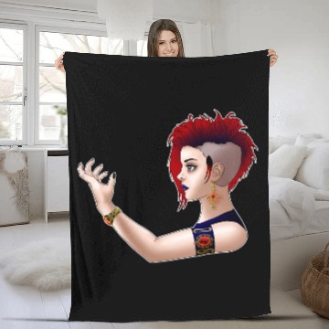 Discover Goth Punk Girl with a white frame Fleece Blankets