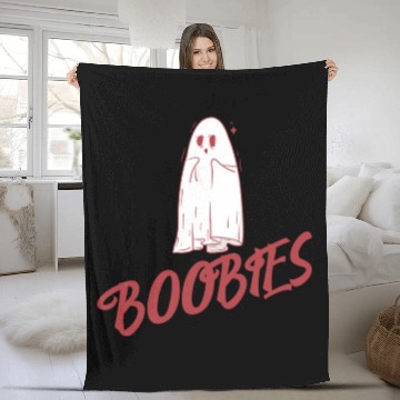 Discover Surprised ghost loves boobies, Boo halloween Fleece Blankets