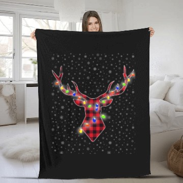 Discover Buffalo Plaid Reindeer Deer Funny Christmas Pajama Fleece Blankets