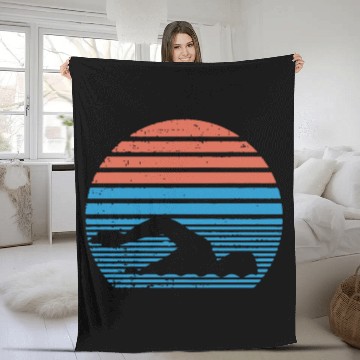 Discover Retro Swim Swimmer Swimming Fleece Blankets