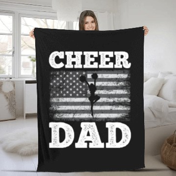 Discover Cheer Dad American Flag Vintage Funny Cheerleader Fleece Blankets