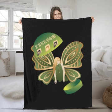 Discover Abstract Woman Butterfly Freedom Green Fleece Blankets