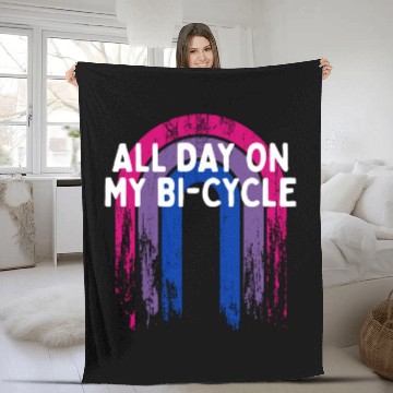 Discover All Day on My Bi-Cycle Bisexual LGBTQ Bi Pride Fleece Blankets