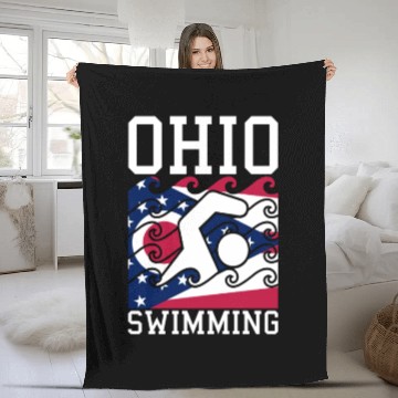 Discover Ohio Flag Swimming Team Swim Swimmer US State Fleece Blankets