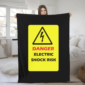 Discover Danger Electrical shock Risk Yellow warning Label Fleece Blankets