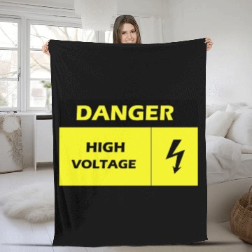 Discover Danger Electrical Hazard Yellow warning Label Fleece Blankets