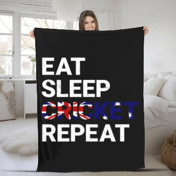 Discover Eat Sleep Cricket Repeat AUS Flag Sports Gift Fleece Blankets