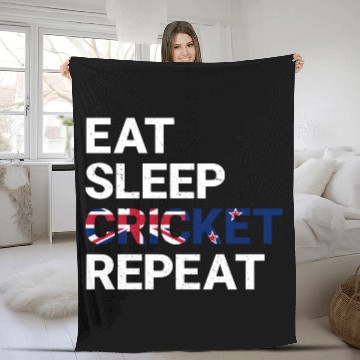 Discover Eat Sleep Cricket Repeat NZ Flag Sports Gift Fleece Blankets