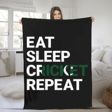Discover Eat Sleep Cricket Repeat PK Flag Sports Gift Fleece Blankets