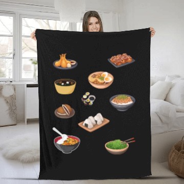 Discover Japanese Ramen Cool Pack,Ramen Mushroom Crossword- Fleece Blankets