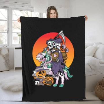 Discover Unicorn Halloween Pumpkin Grim Reaper Fleece Blankets
