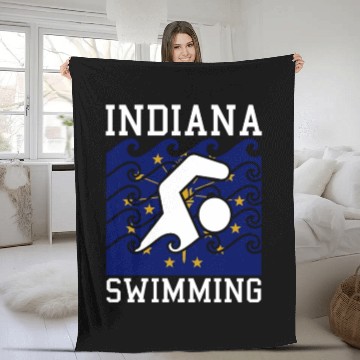 Discover Indiana Flag Swimming Team Swim Swimmer US State Fleece Blankets