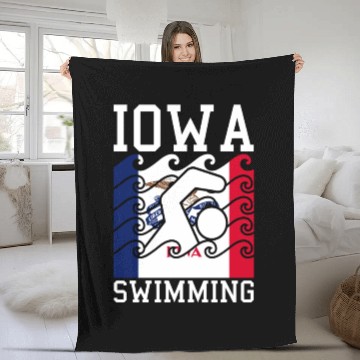 Discover Iowa Flag Swimming Team Swim Swimmer US State Fleece Blankets