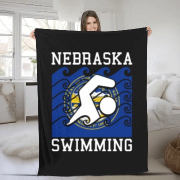 Discover Nebraska Flag Swimming Team Swim Swimmer US State Fleece Blankets