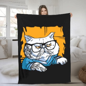 Discover Stylish Nerd Persian Cat Beanie Glasses Tattoo Fleece Blankets
