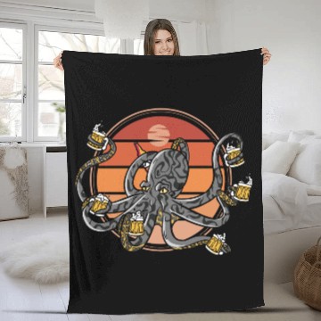 Discover Beer Drinking Octopus Men Beer Lover Fleece Blankets