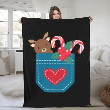 Discover Christmas moose peppermint pocket Fleece Blankets