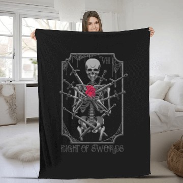 Discover 8 of Swords Tarot Card Skeleton Witchy Pagan Fleece Blankets
