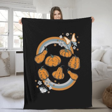 Discover Halloween Theme Cute Pumpkins Rainbow Coffee Fleece Blankets