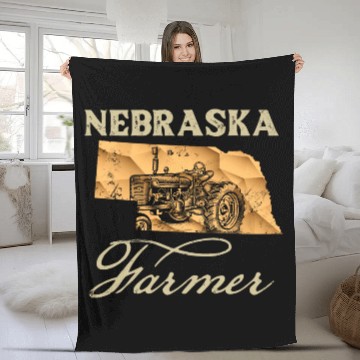 Discover Nebraska Farmer Tractor Lover State Map Farming Lo Fleece Blankets