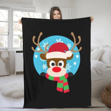 Discover Cute Rudolph Red-Nosed Reindeer Christmas Design Fleece Blankets