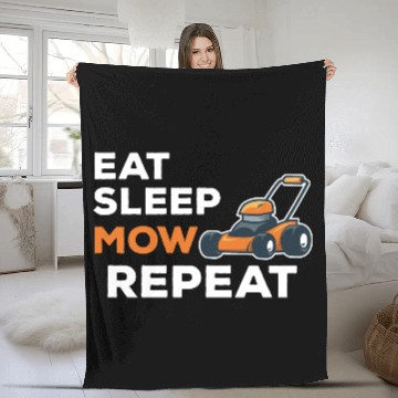 Discover Eat Sleep Mow Repeat Funny Quote Landscaper Grass Fleece Blankets