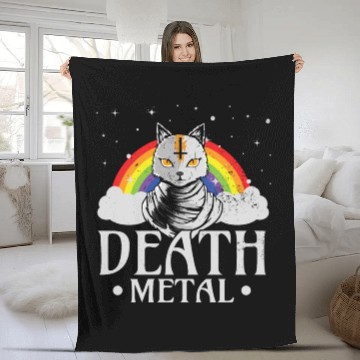 Discover Death Metal Rock Satan Cat For Concerts Festivals Fleece Blankets