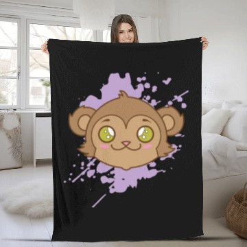 Discover Monkey in japanese Kawaii Style Animal Fleece Blankets