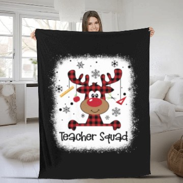 Discover Bleached Teacher Squad Reindeer Funny Teacher Fleece Blankets