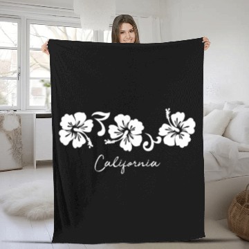 Discover California Hibiscus Flower Fleece Blankets