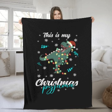 Discover Winter Christmas Pyjama Dinosaur Trex Fleece Blankets
