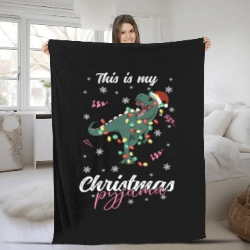 Discover Winter Christmas Pyjama Dinosaur Trex Fleece Blankets