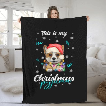 Discover Winter Christmas Pyjama Corgi Fleece Blankets