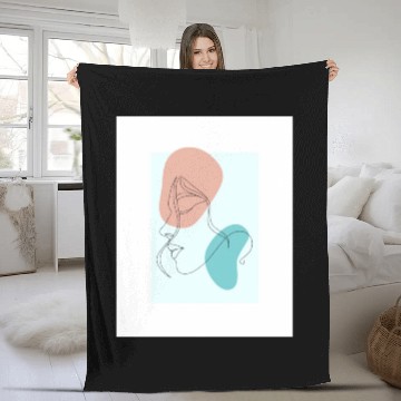 Discover beige minimalist woman line art Fleece Blankets