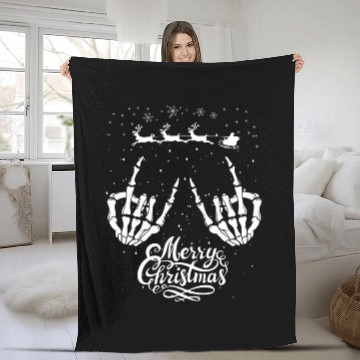 Discover Rock On Rock Star Christmas Skeleton Hands Santa Fleece Blankets