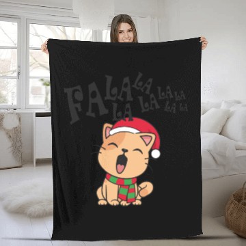 Discover Cute Christmas Cat Singing Fa la la la Song Fleece Blankets