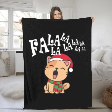 Discover Cute Christmas Cat Singing Fa la la la Song Fleece Blankets