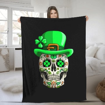 Discover Sugar Skull Funny | Saint Patricks Day of Dead Fleece Blankets