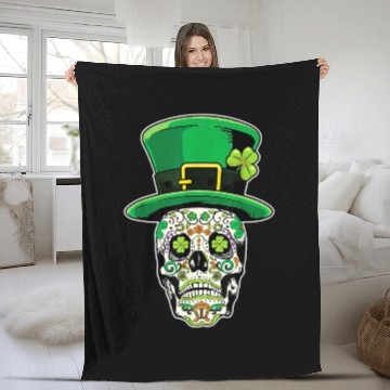 Discover Sugar Skull | St Patricks Day of the Dead Fleece Blankets