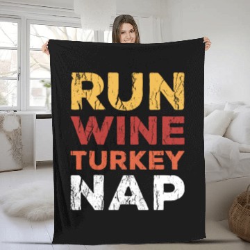 Discover Thanksgiving Run Wine Turkey Nap Funny Vintage Fleece Blankets