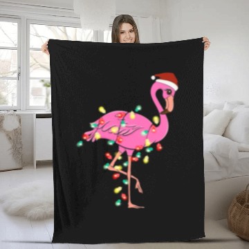 Discover Christmas Animal Flamingo Fairy Lights Hat Fleece Blankets