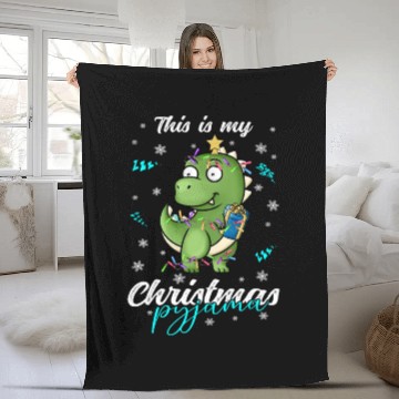 Discover Winter Christmas Pyjama Dinosaur Trex Fleece Blankets