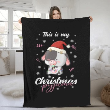 Discover Winter Christmas Pyjama Cow Fleece Blankets