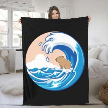 Discover Wave Capybara Surfing Rodent Funny Animal Lover Fleece Blankets