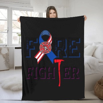 Discover Firefighter American Flag Axe Fleece Blankets