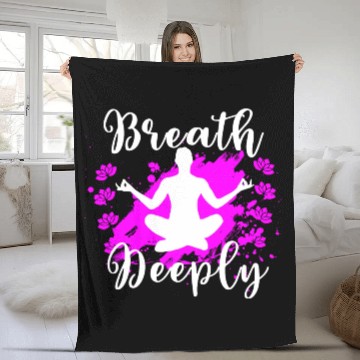 Discover Yoga Fleece Blankets Breath Deeply Pink Lotus Gift Fleece Blankets